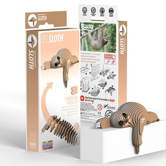 EUGY Sloth 3D cardboard model kit, eco-friendly assembled puzzle figure