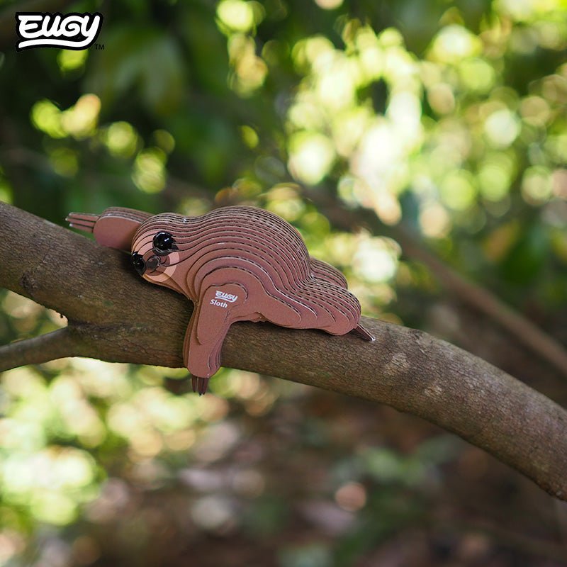 EUGY Sloth 3D cardboard model kit - built model on display