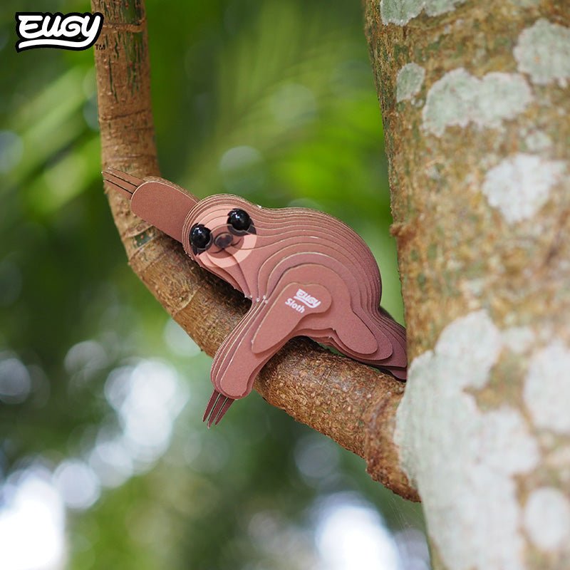 EUGY Sloth 3D cardboard model kit - built model on display