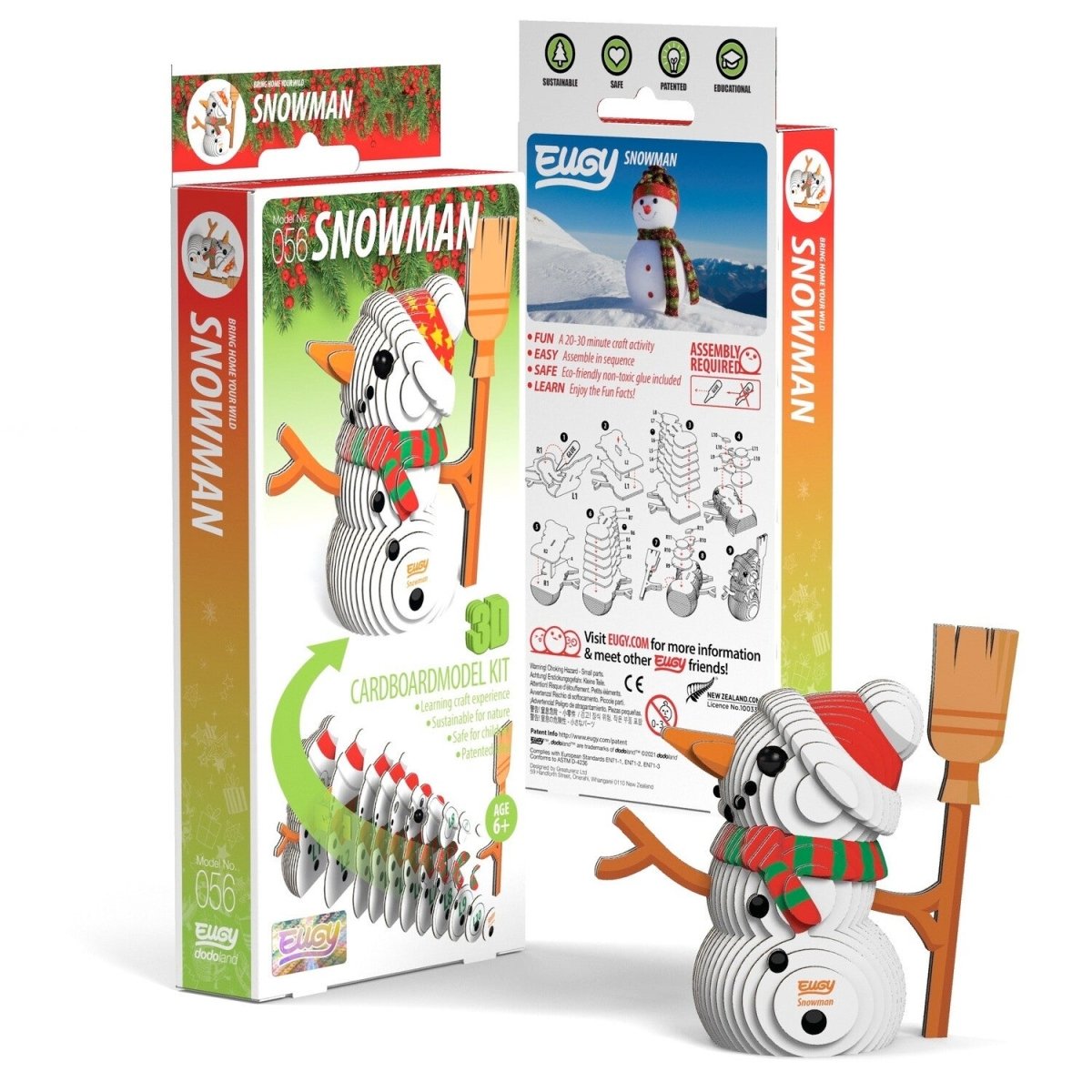 EUGY Snowman 3D cardboard model kit, eco-friendly assembled puzzle figure