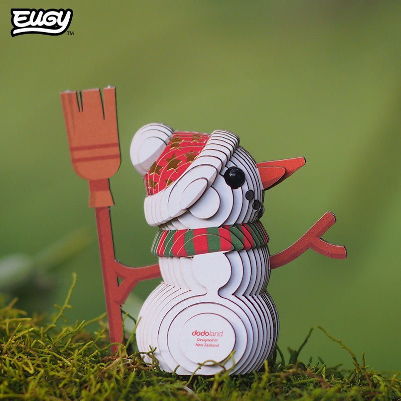 EUGY Snowman 3D cardboard model kit - built model on display