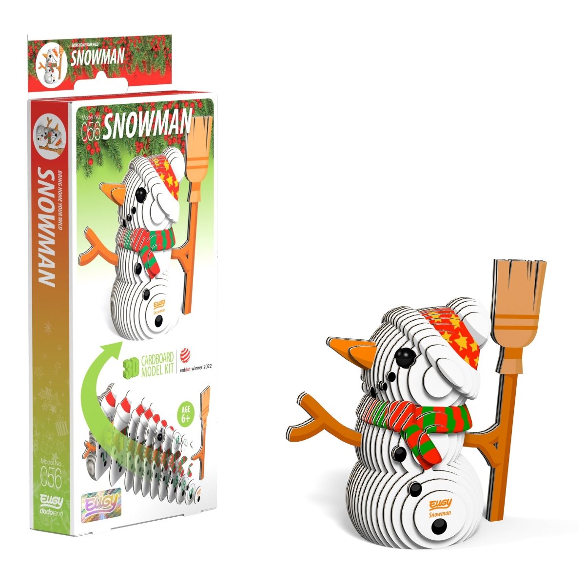 EUGY Snowman 3D cardboard model kit - finished model with its box
