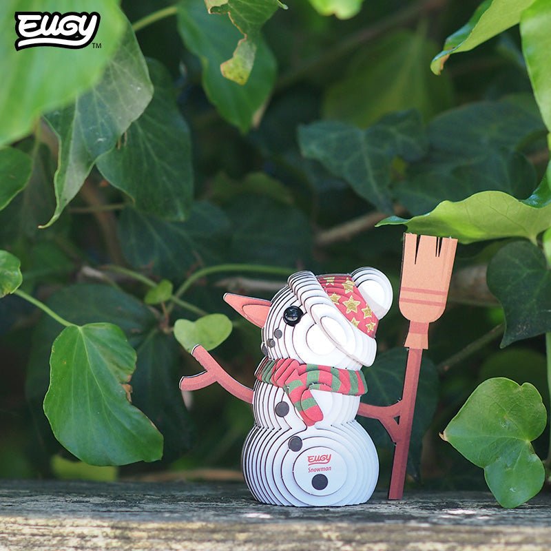 EUGY Snowman 3D cardboard model kit - built model on display