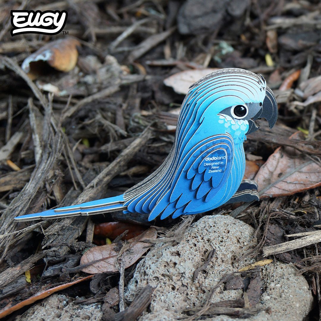EUGY Spix's Macaw 3D cardboard model kit - built model on display