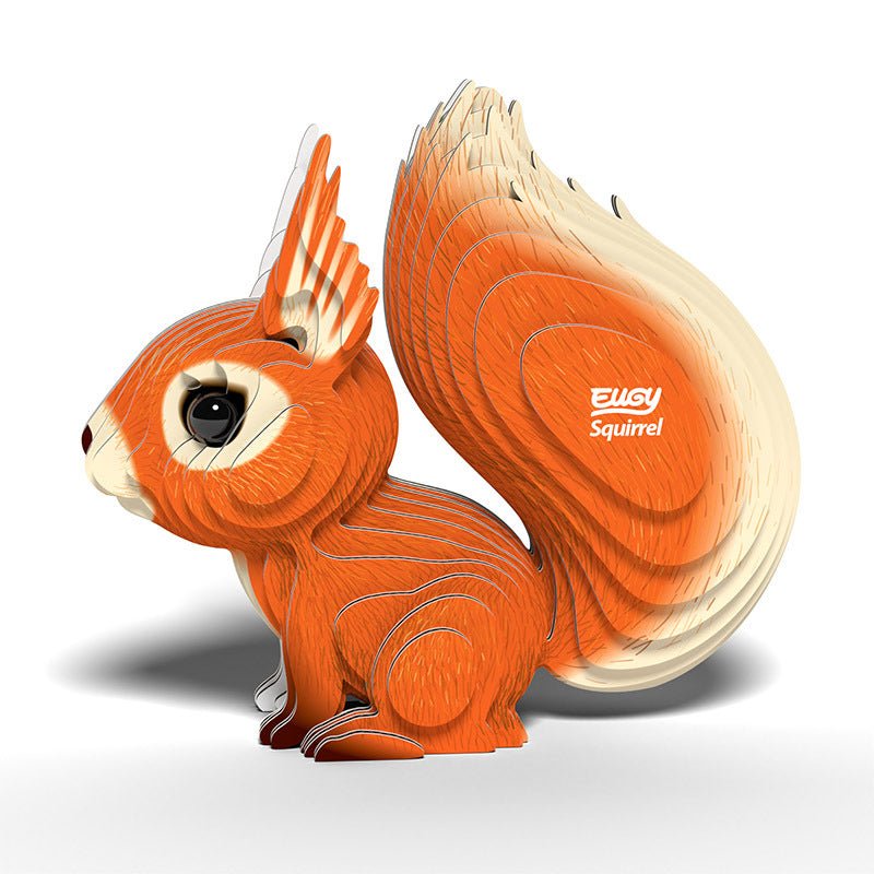 EUGY Squirrel eco-friendly card model, three-quarter view showing the face and tufted ears