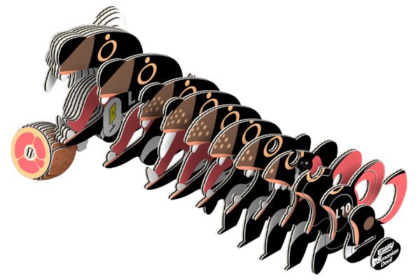 Exploded view of the EUGY Tasmanian Devil showing its layered card pieces