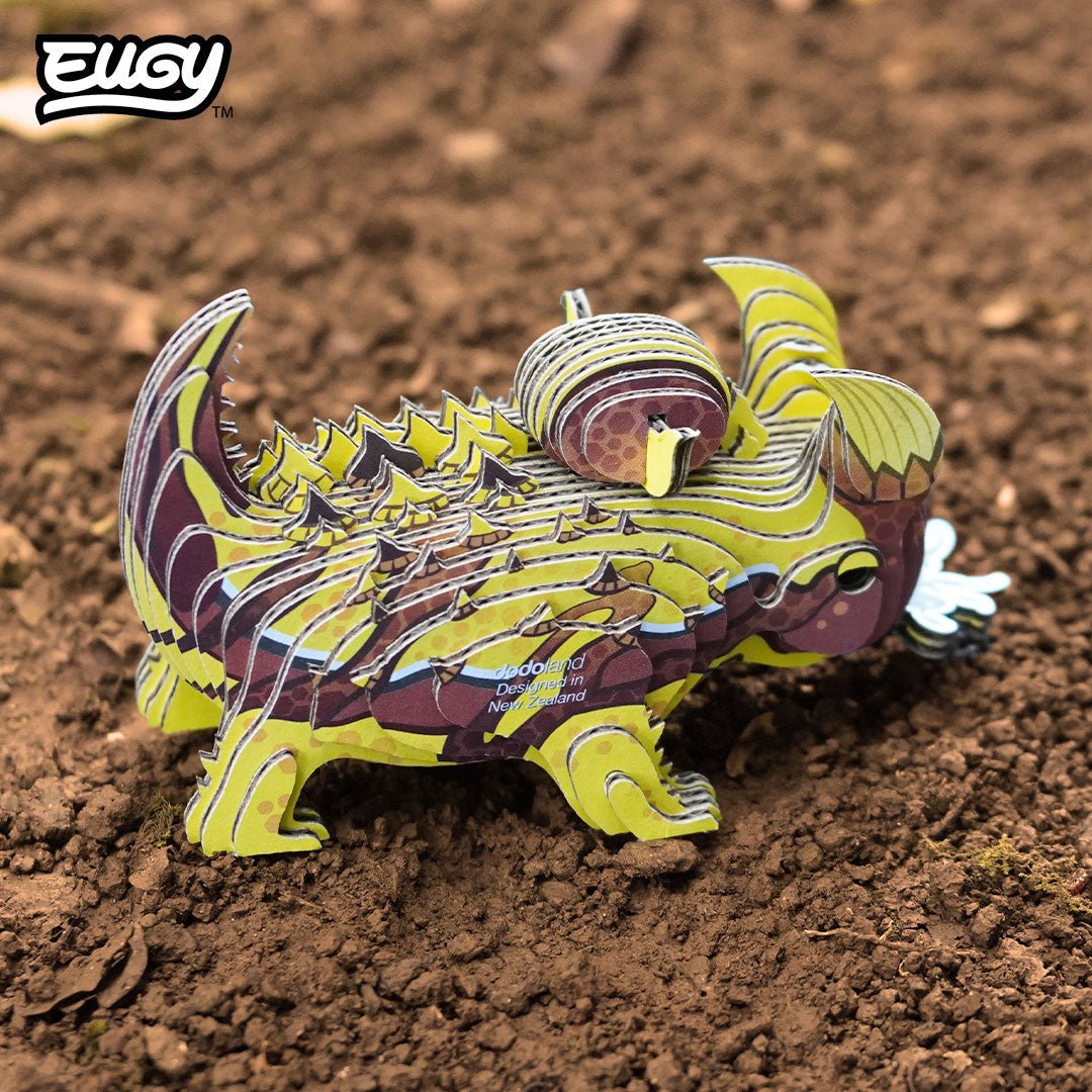 EUGY Thorny Devil 3D cardboard model kit - built model on display