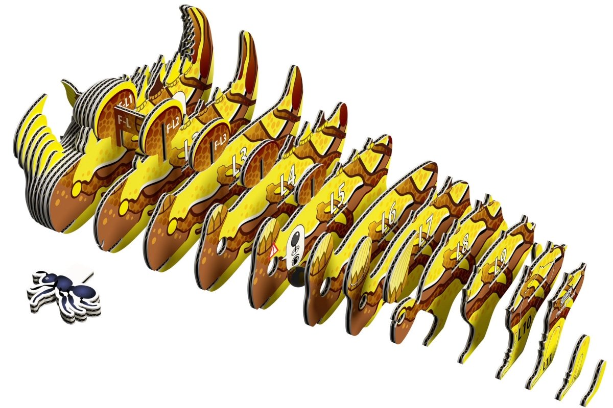 EUGY Thorny Devil 3D cardboard model kit - exploded view of the numbered layers