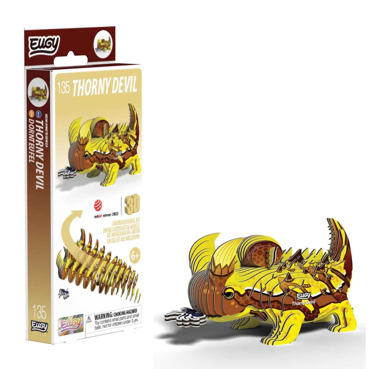 EUGY Thorny Devil 3D cardboard model kit - finished model with its box