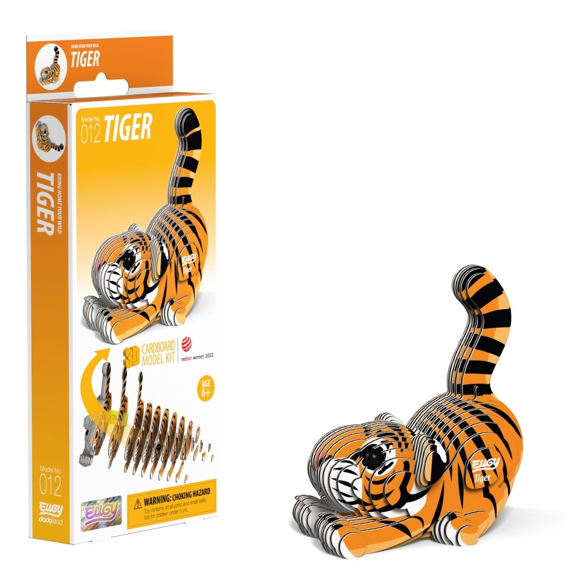 EUGY Tiger 3D cardboard model kit - finished model with its box