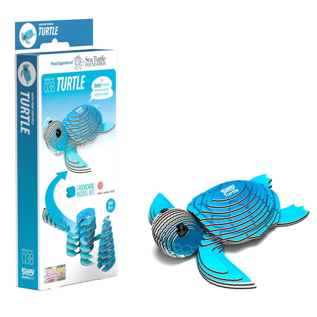 EUGY Turtle 3D cardboard model kit - finished model with its box