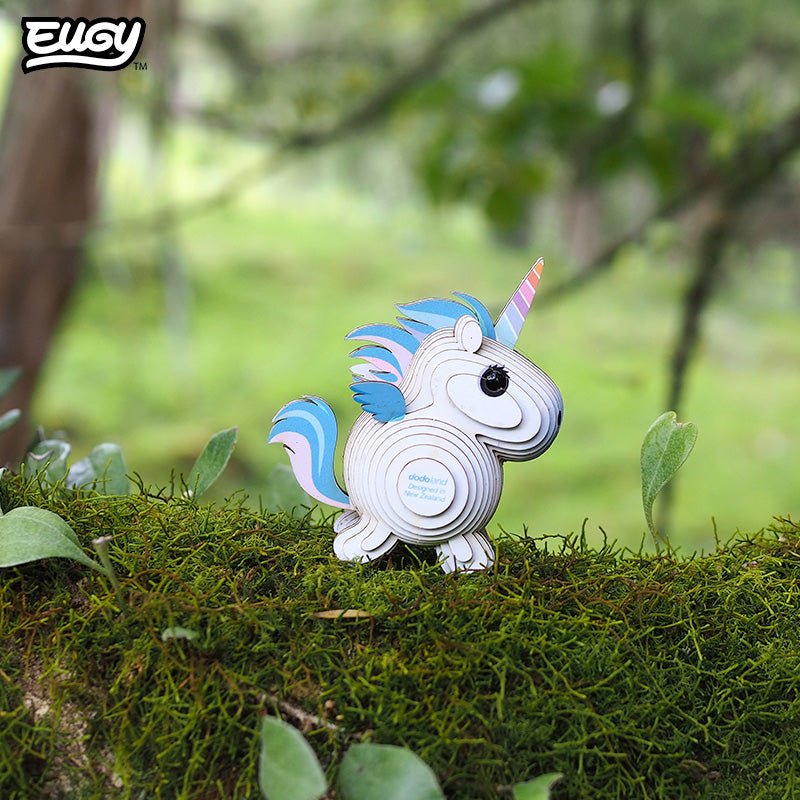 EUGY Unicorn Sky 3D cardboard model kit - built model on display