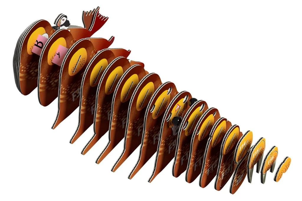 EUGY Walrus card model rear angle showing the numbered slices slotted along the spine