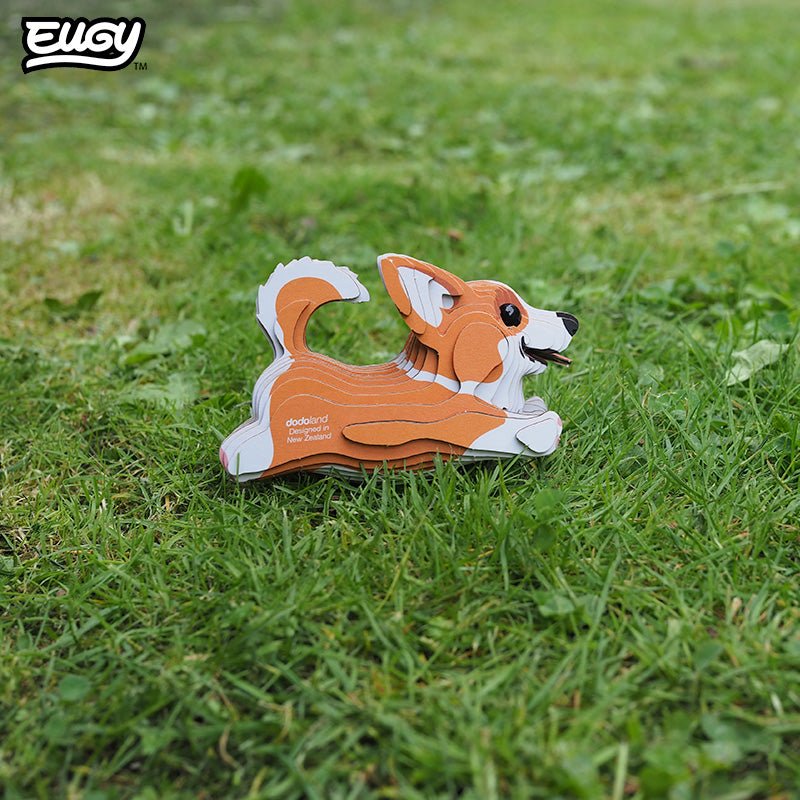 EUGY Welsh Corgi 3D cardboard model kit - built model on display