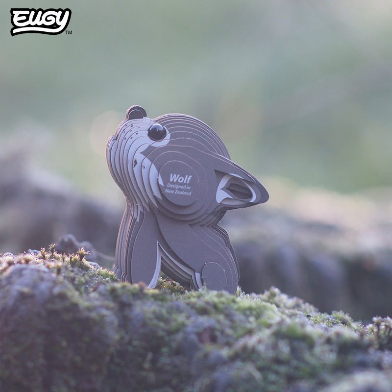 EUGY Wolf 3D cardboard model kit - built model on display