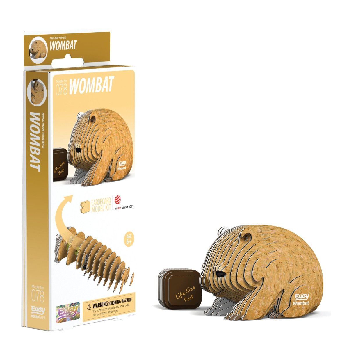 EUGY Wombat 3D cardboard model kit - finished model with its box