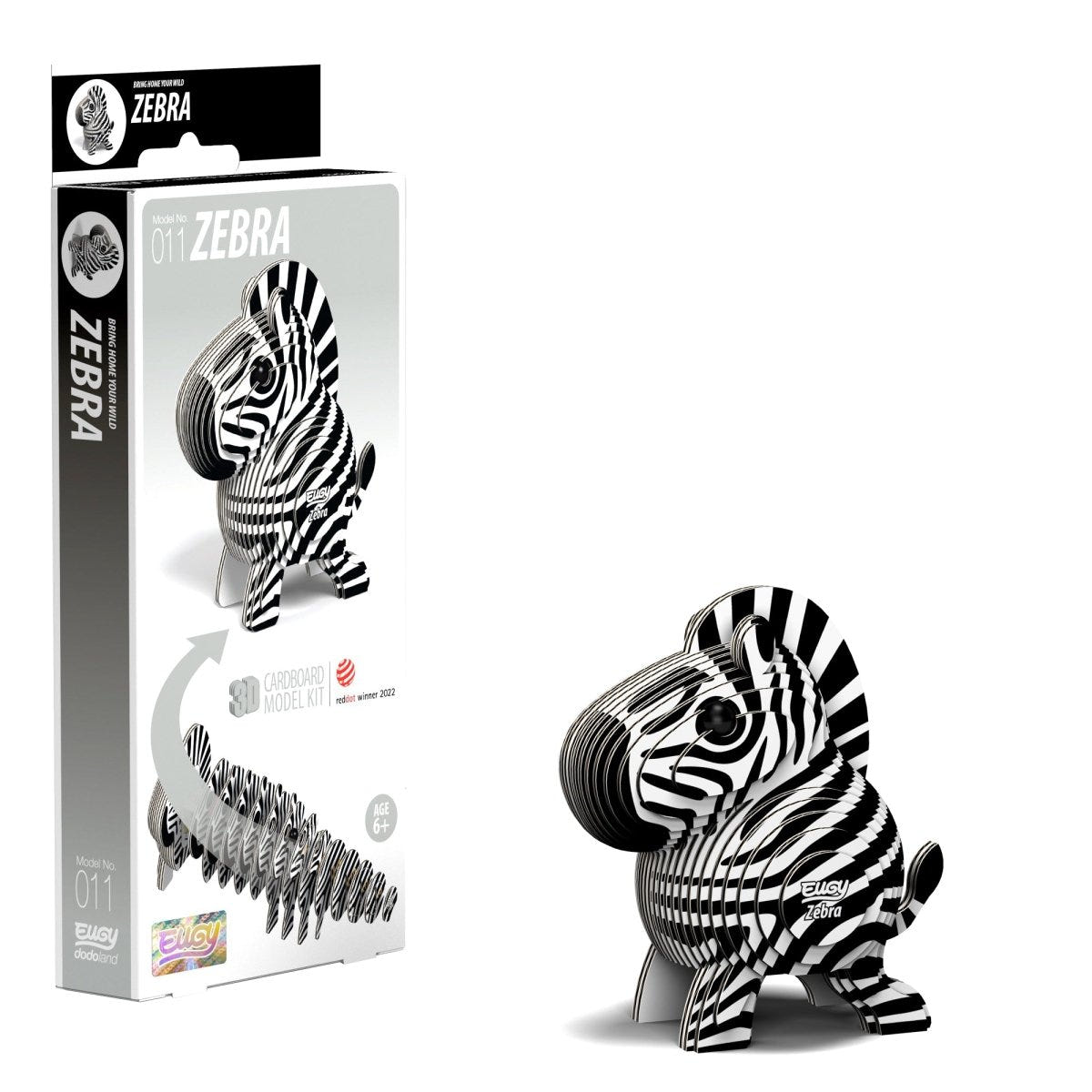 EUGY Zebra 3D cardboard model kit - finished model with its box