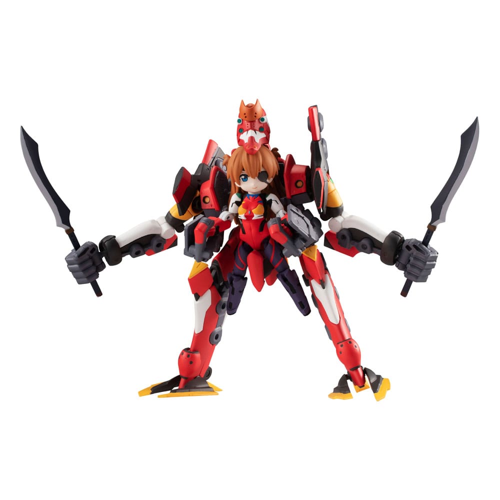Desktop Army Asuka Langley riding in Evangelion Unit-02 armour holding two curved blades