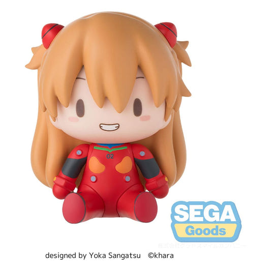 Sega Fuwa Petit Evangelion Asuka chibi figure in red plug suit, grinning front view