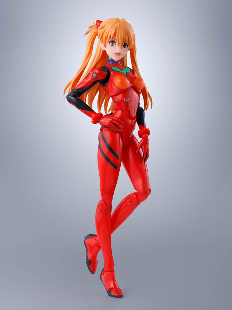 S.H.Figuarts Asuka Shikinami Langley in red plugsuit, three-quarter side view, Evangelion