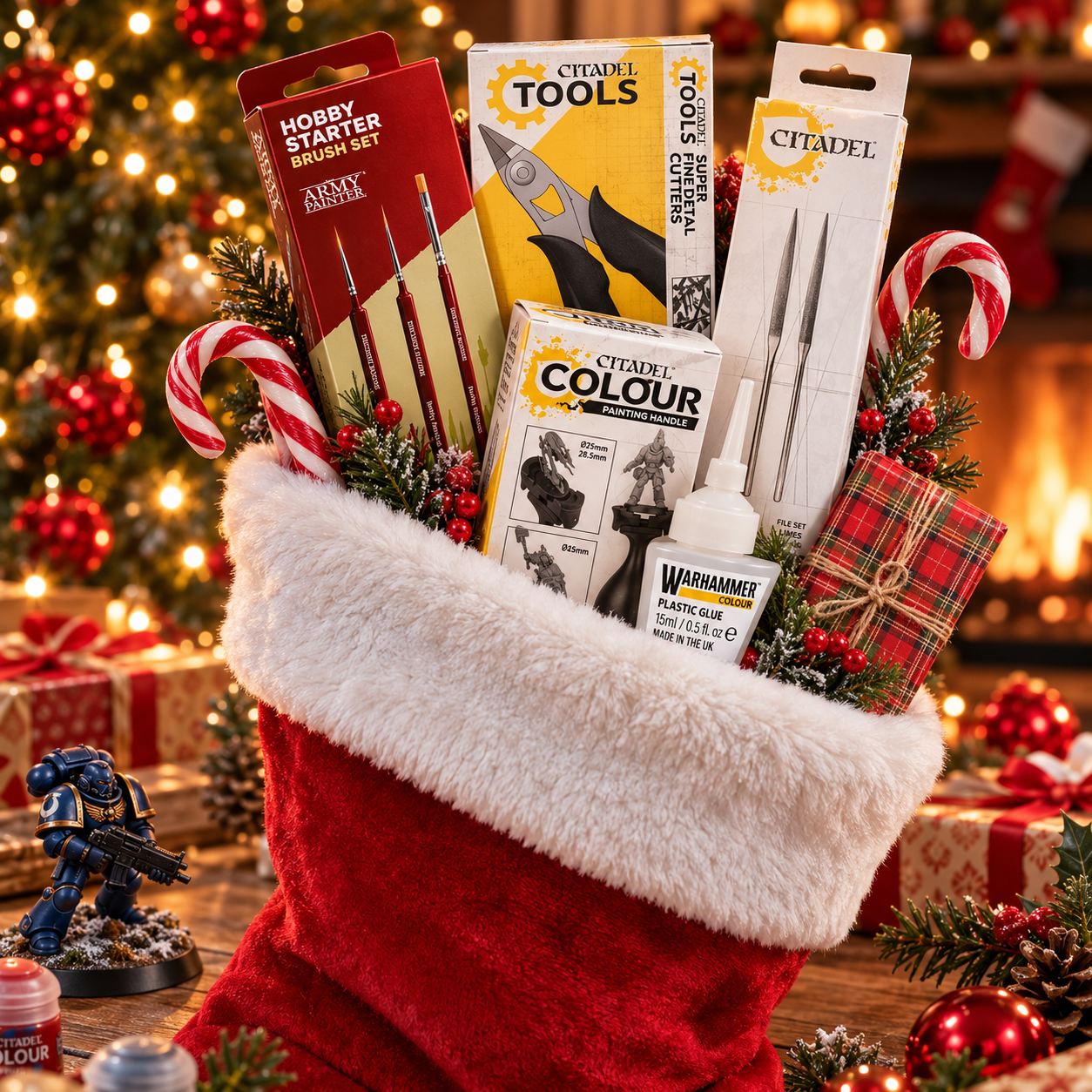 Hobby Christmas stocking gift set with miniature tools and brushes – Loaded Dice