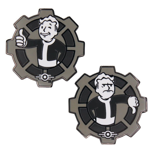 Fanattik Fallout Decision Coin in black and white, Vault Boy thumbs-up and thumbs-down sides