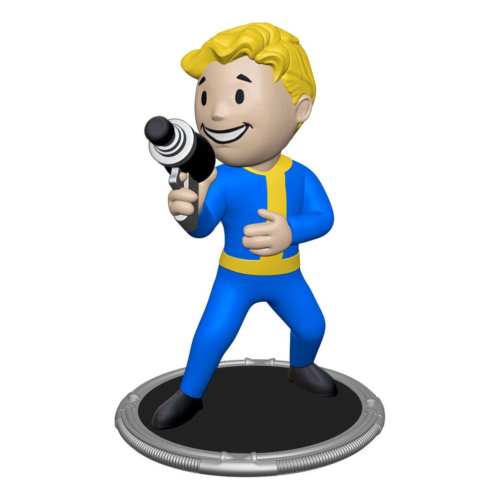 Fallout Vault Boy mini figure in blue vault suit holding a pistol