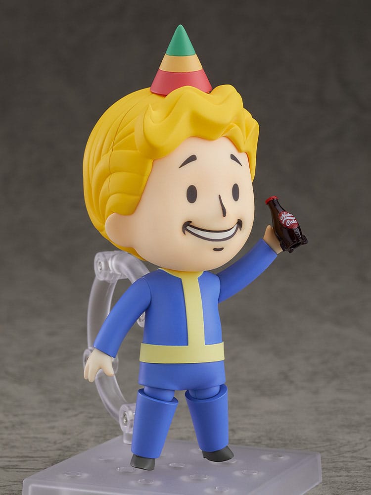 Vault Boy 76 Nendoroid in party hat holding a Nuka-Cola bottle