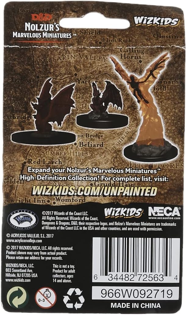 Back of the WizKids Nolzur's Familiars blister pack showing painted example miniatures