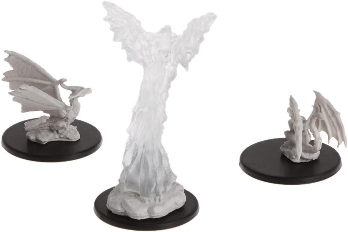 The three Nolzur's Familiars unpainted miniatures on black bases from a different angle