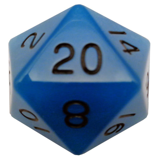 Fanroll - 35mm Mega Acrylic D20 - Glow Blue with Black Numbers - Loaded Dice