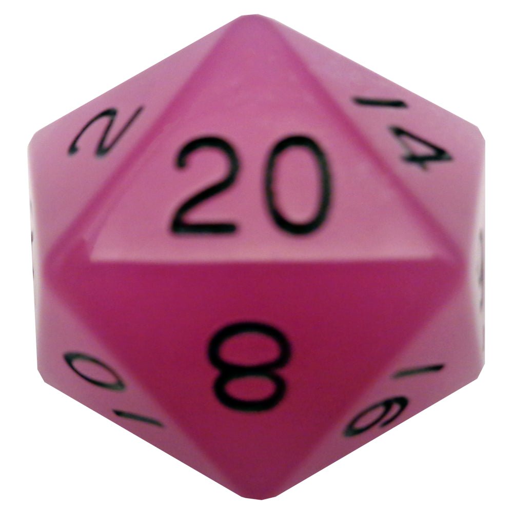 Fanroll - 35mm Mega Acrylic D20 - Glow Purple with Black Numbers - Loaded Dice