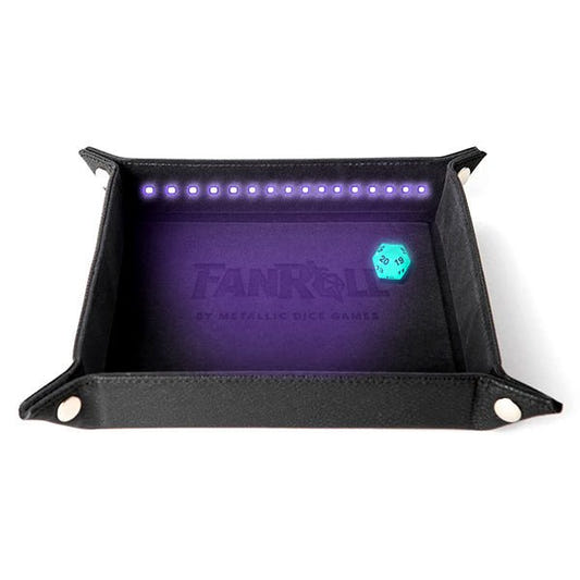Fanroll - Blacklight Dice Tray with D20 - Black - Loaded Dice