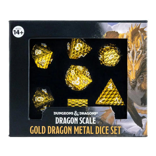 Fanroll - D&D Dragon Scale Metal Dice Set - Gold - Loaded Dice