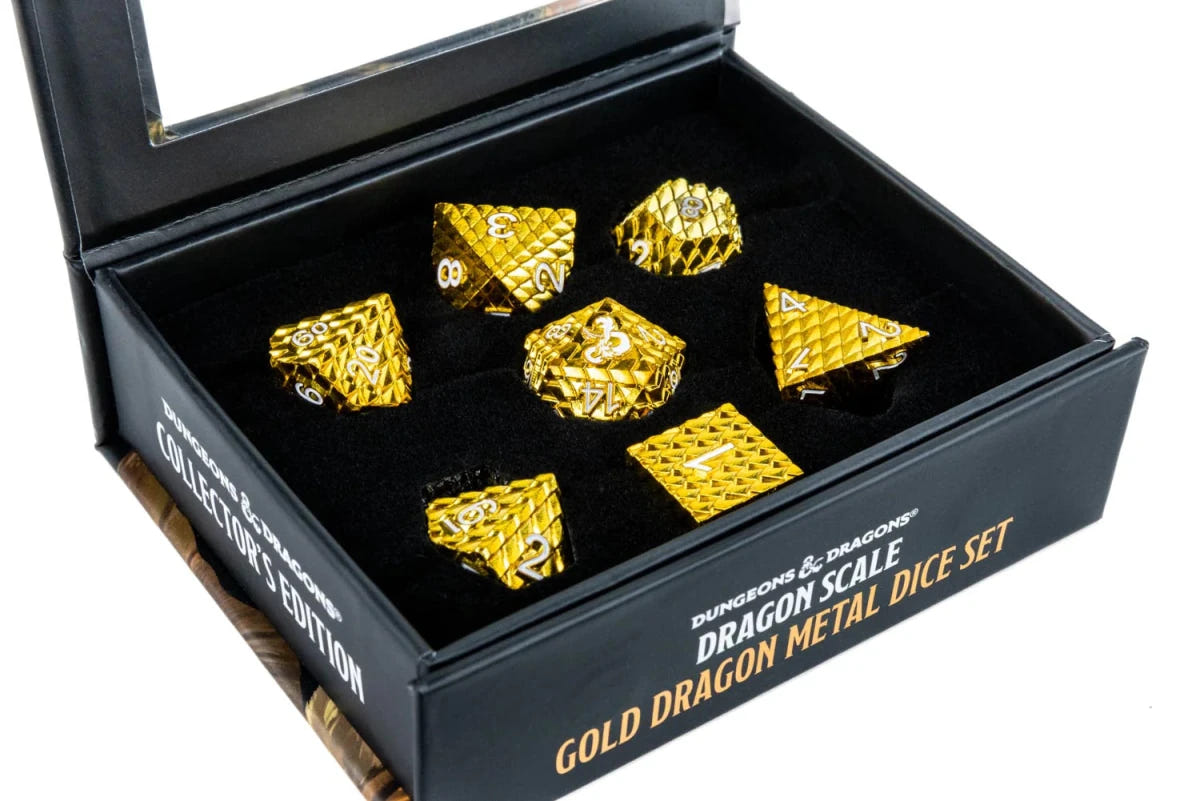 Fanroll - D&D Dragon Scale Metal Dice Set - Gold - Loaded Dice