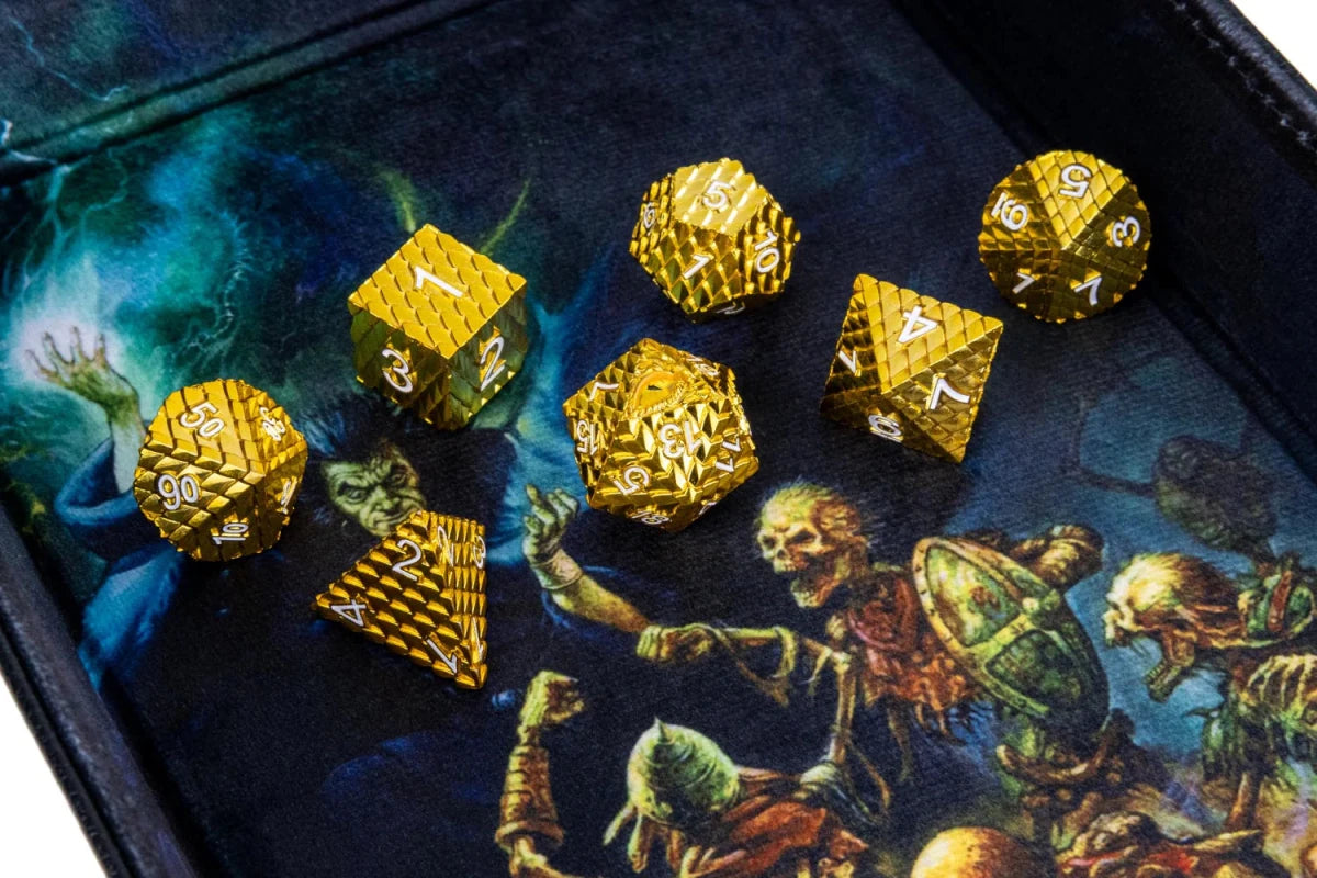 Fanroll - D&D Dragon Scale Metal Dice Set - Gold - Loaded Dice