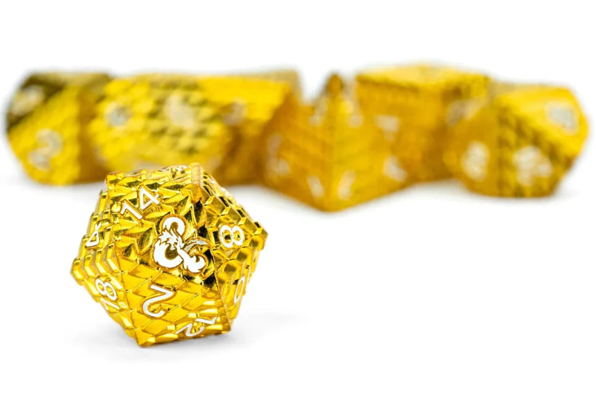 Fanroll - D&D Dragon Scale Metal Dice Set - Gold - Loaded Dice