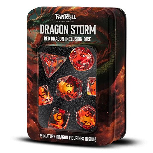 Fanroll - Dragon Storm Inclusion Resin Dice Set - Red Dragon - Loaded Dice
