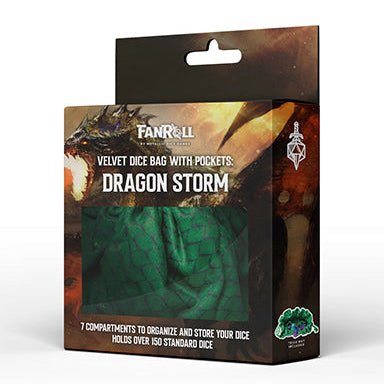 Fanroll - Dragon Storm Velvet Compartment Dice Bag - Green Dragon Scales - Loaded Dice