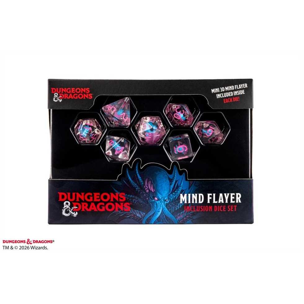Fanroll Dungeons & Dragons Mind Flayer inclusion dice set in its windowed display box