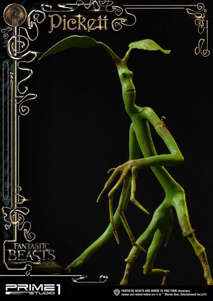Close-up of Pickett the Bowtruckle's leaf head and twig-like body