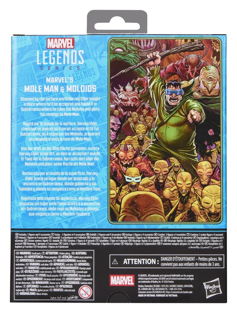 Fantastic Four Marvel Legends Mole Man and Moloids box back with comic artwork
