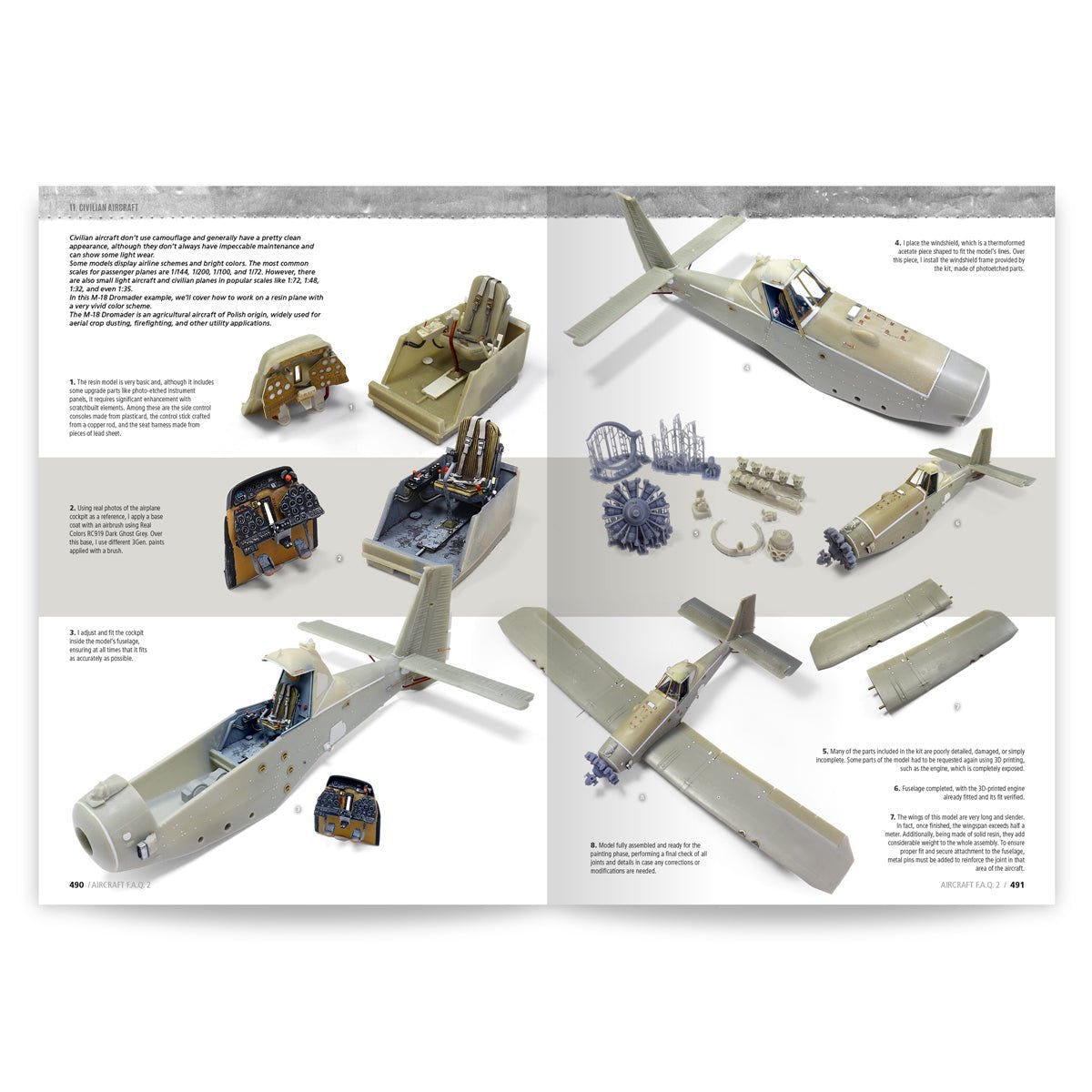 AK Aircraft FAQ 2 spread on cockpit and fuselage assembly of a grey aircraft kit