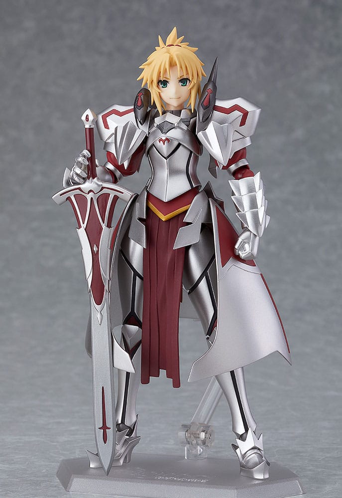 figma Saber of Red standing with sword Clarent on figma stand, Fate/Apocrypha action figure