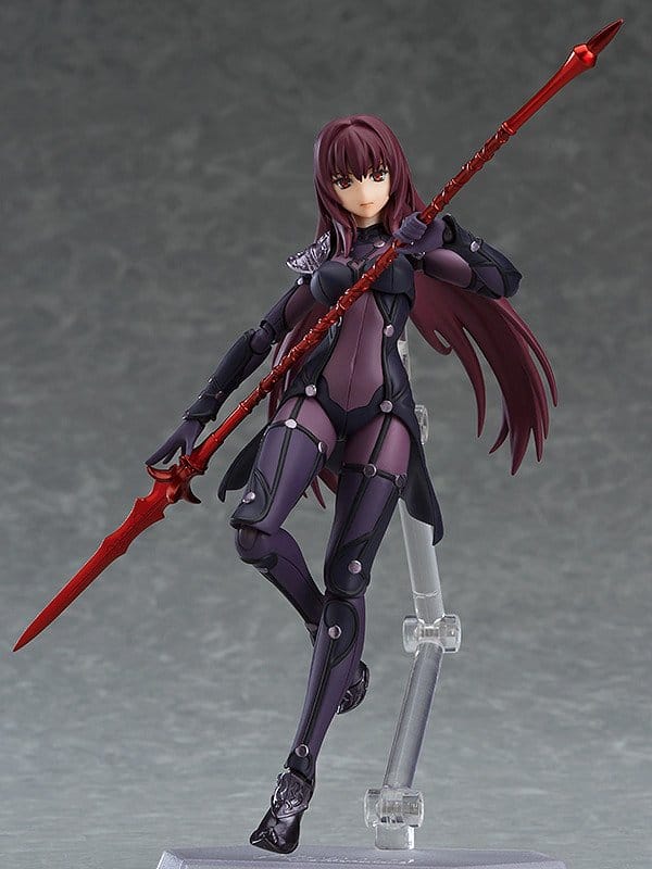 figma Scathach from Fate/Grand Order posed with red spear on clear stand, Max Factory