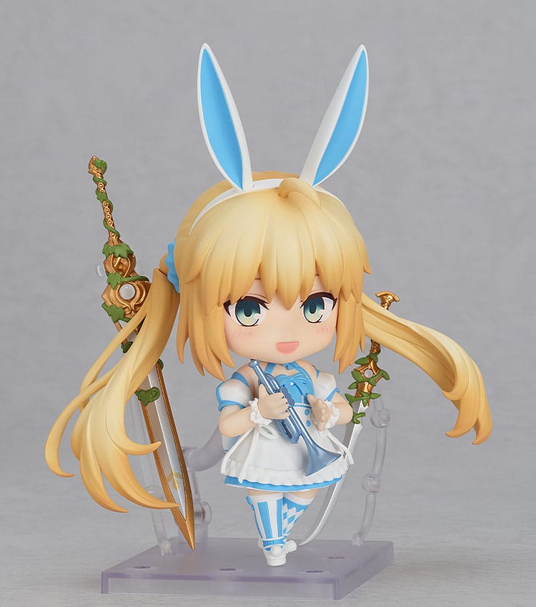 Altria Caster Nendoroid with blushing face holding a sword, angled view