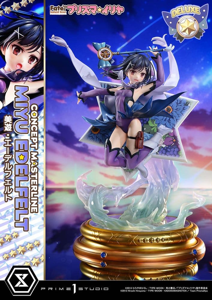 Miyu Edelfelt Deluxe statue against a sunset sky with deluxe badge, Prime 1 Studio