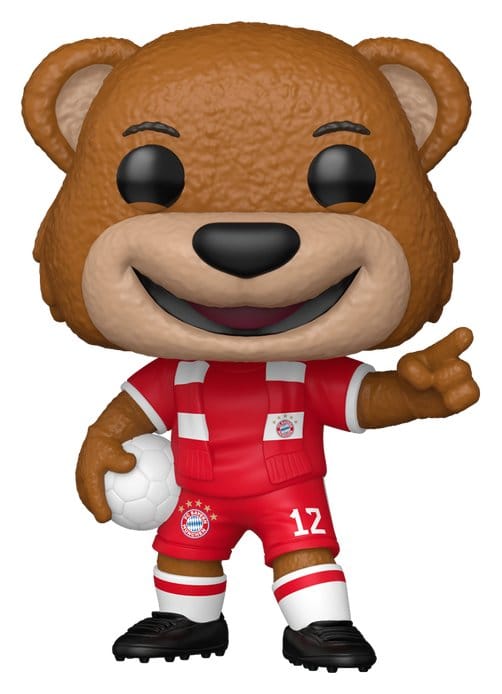 Funko POP! Football Berni der Bär vinyl figure, the FC Bayern Munich bear mascot in red kit