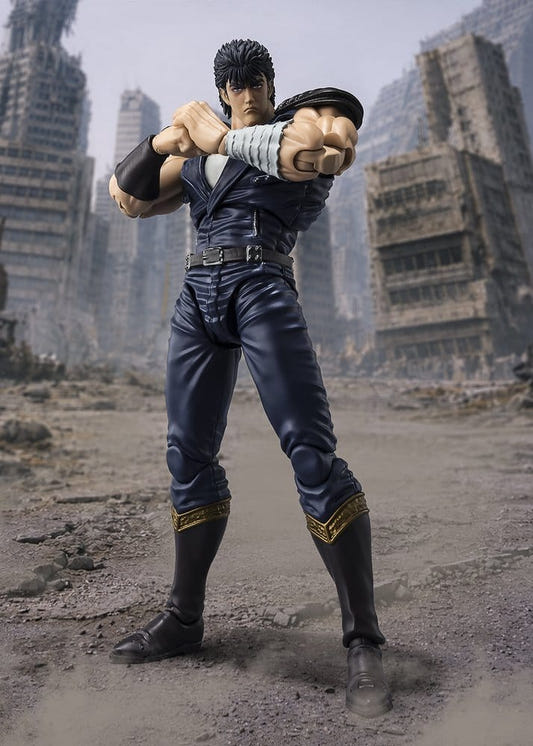 Bandai S.H.Figuarts Kenshiro figure from Fist of the North Star in a fighting stance, ruined city