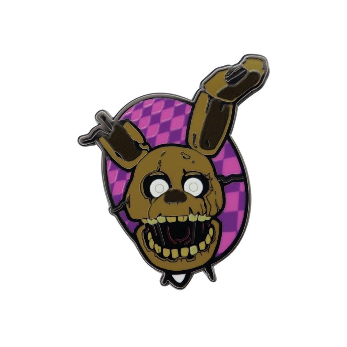Five Nights at Freddy's Springtrap enamel pin badge on a pink chequered oval